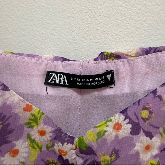 Zara Floral Rouched Cropped Spaghetti Strap Tank Top Purple/Green Size Medium - Picture 3 of 7